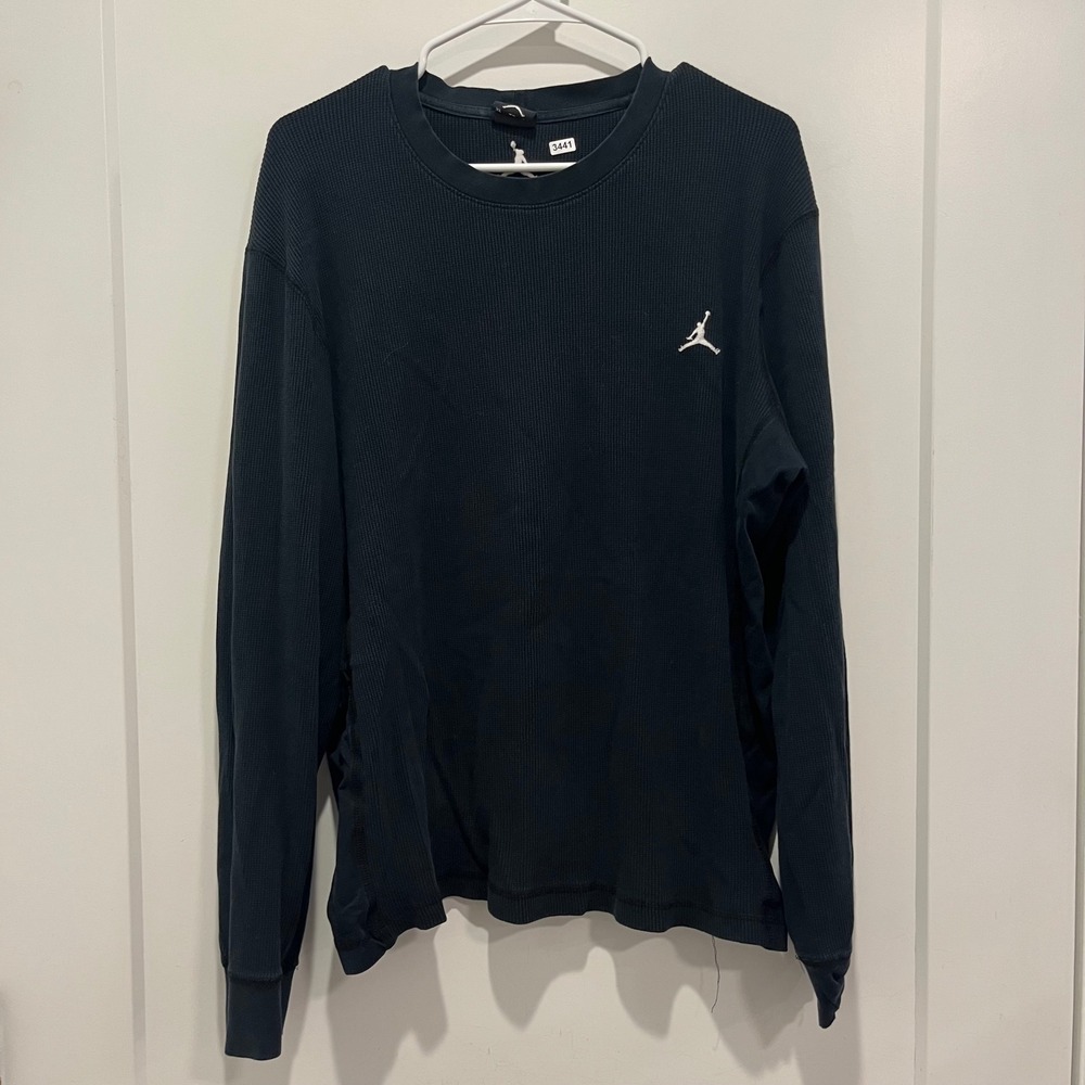 Jordan Brand Mens XL Black Waffle Knit Thermal Long Sleeve Jumpman Shirt